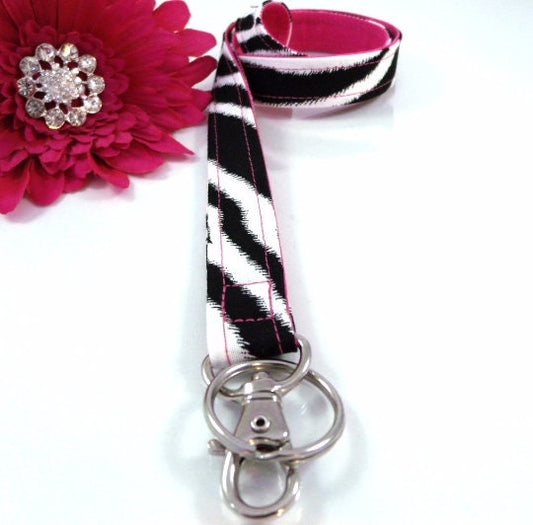 Hot Pink and Zebra Fabric Lanyard
