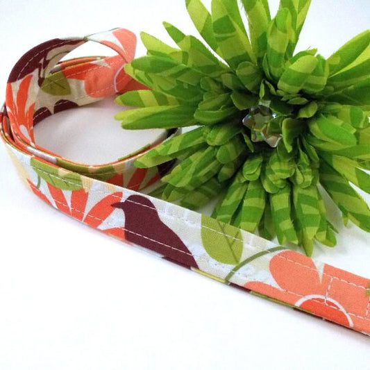 Key Lanyard with Retro Flowers Sweet Bird Tangerine