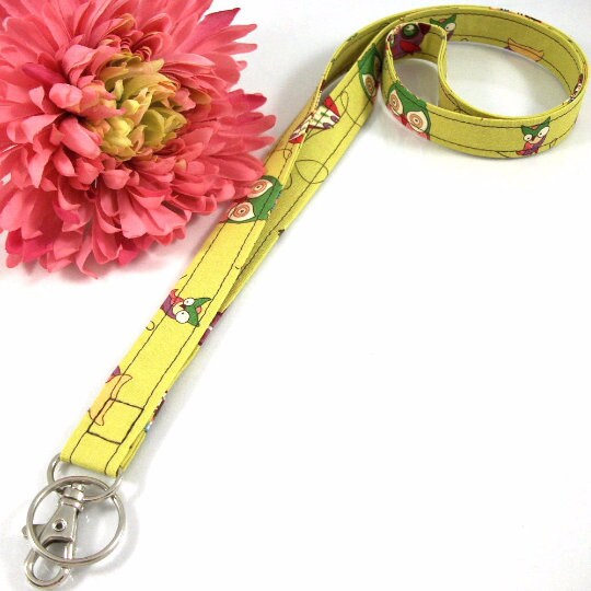 Fabric Owl Lanyard Green