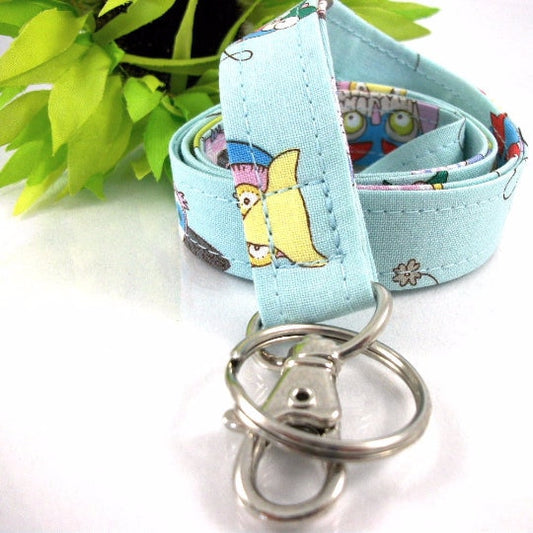 Fabric Owl Lanyard Blue