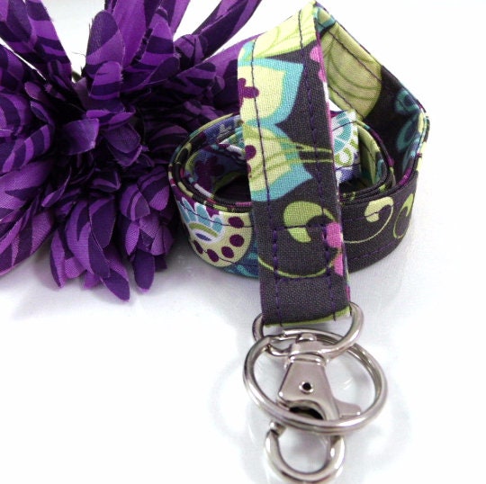 Purple Paisley Fabric Lanyard