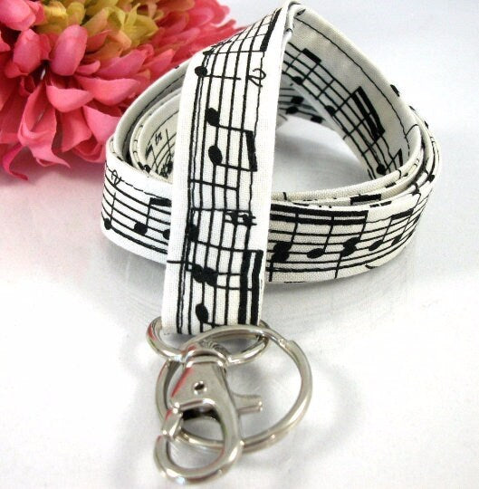 Handmade Music Lanyard for Keys, Popular Right Now, Lanyard with ID Holder, Trending Now, Librarian Gifts, Piano Teacher Gift, Music Gifts