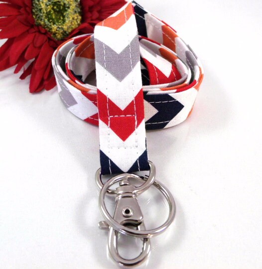 Grey Chevron Lanyard Red Navy Orange