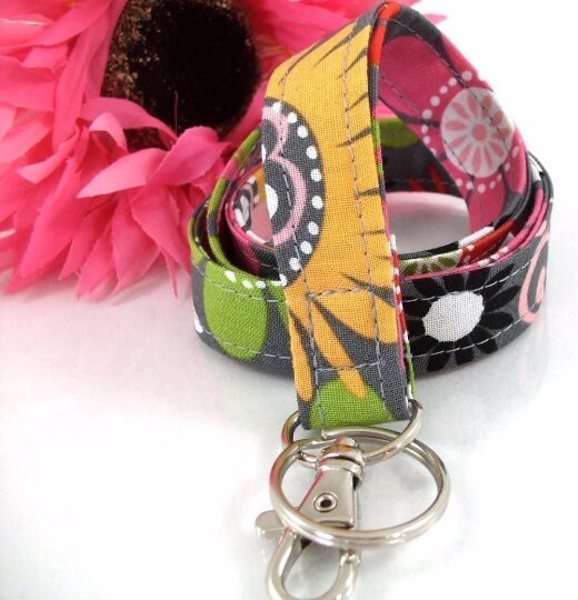 Gray Lanyard for Badge, Boho Lanyard, Lanyard Teacher, Fabric Lanyard, Floral Lanyard, New Teacher Gift, Nurse Life, Lanyard for keys