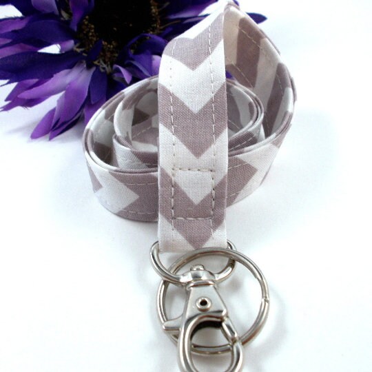 Lanyard / ID Holder Gray Chevron Zig Zag