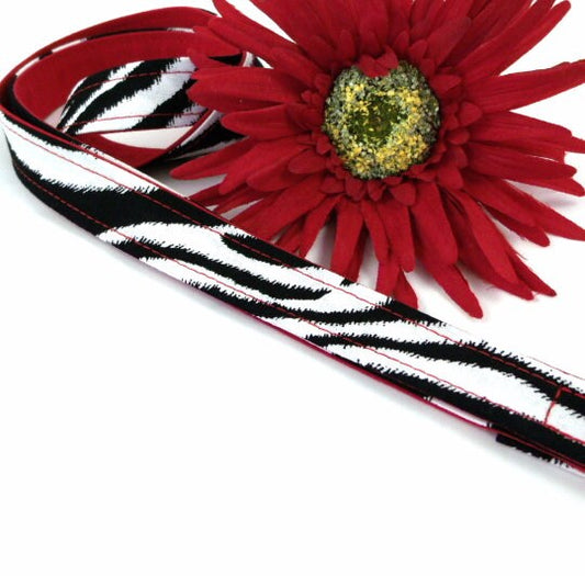 Black and White Zebra Stripes Fabric Lanyard Red