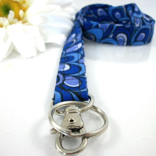 Fabric Lanyard in Blue Lavender Peacock