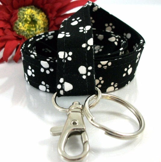 Paw Prints Fabric Lanyard ID Badge Holder