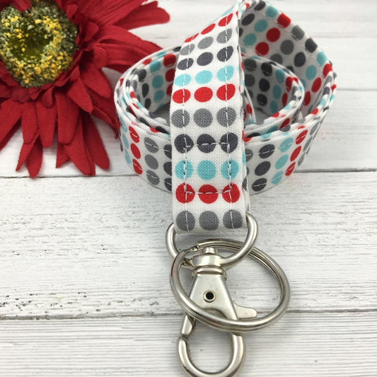 Aqua Gray Red Dots Cute Lanyards For Women