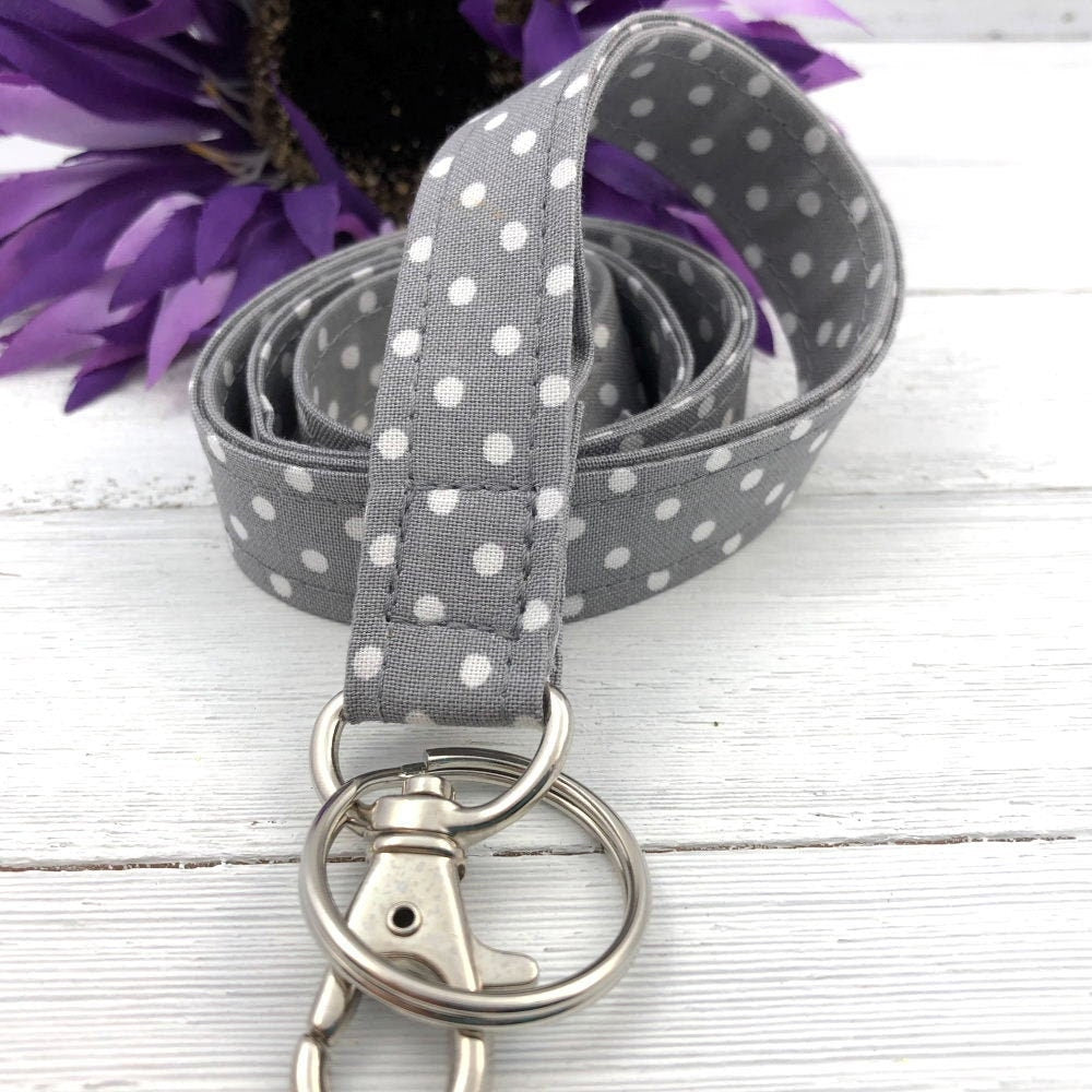 Handmade Gray Dots Lanyard |  Popular Right Now | Teacher Lanyard | Badge Holder | Lanyards | ID Holder | ID Badge Holder