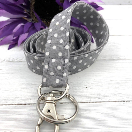 Handmade Gray Dots Lanyard | Popular Right Now | Teacher Lanyard | Badge Holder | Lanyards | ID Holder | ID Badge Holder
