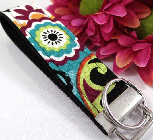 Handmade Wristlet Keychain in Paisley fabric, Boho Keychain, College Graduation Gift for her, I Miss You Gift, Mom Gift from Son