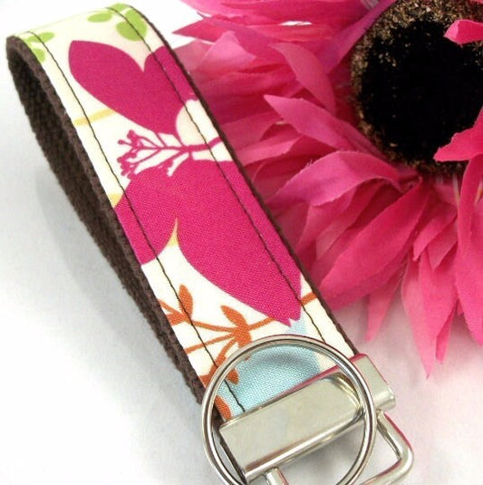 Wristlet Keychain Key Fob - Retro Flowers