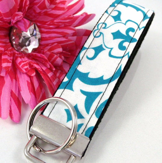Damask Key Fob in Aqua