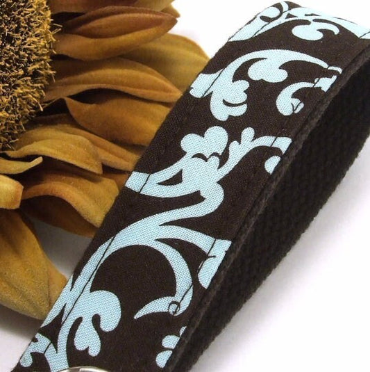 Powder Blue Brown Boho Floral Keylette