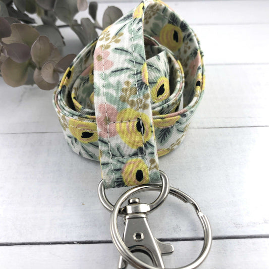 Rifle Paper Co Rosa Lanyard | Fabric Lanyard | Badge ID Holder | Name Tag Lanyard | Keychain | Lanyard for Keys | Floral Key Holder