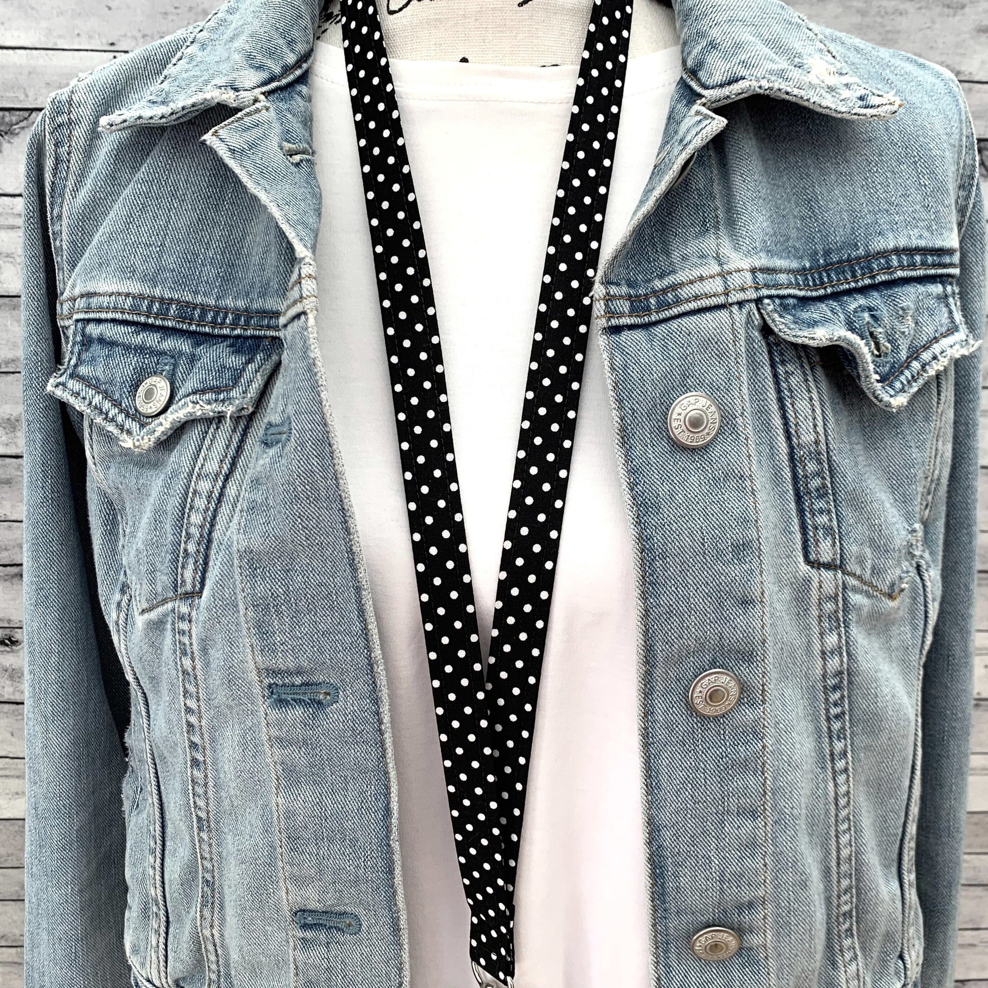 Handmade Polka Dot Lanyard, Cute Lanyard with ID holder, Popular Right Now, Teacher Lanyard with ID holder, Black Lanyard, Librarian Gifts