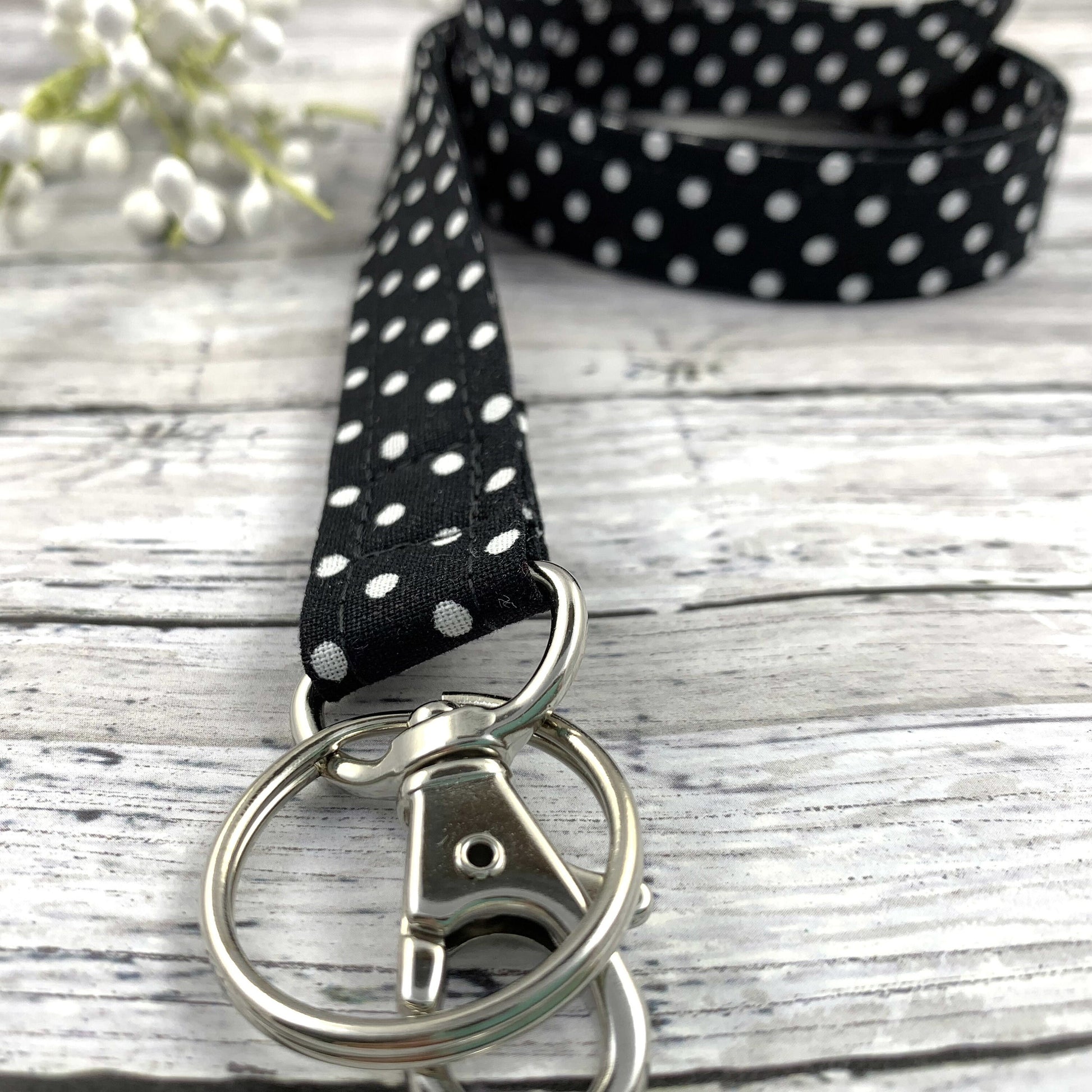 Handmade Polka Dot Lanyard, Cute Lanyard with ID holder, Popular Right Now, Teacher Lanyard with ID holder, Black Lanyard, Librarian Gifts