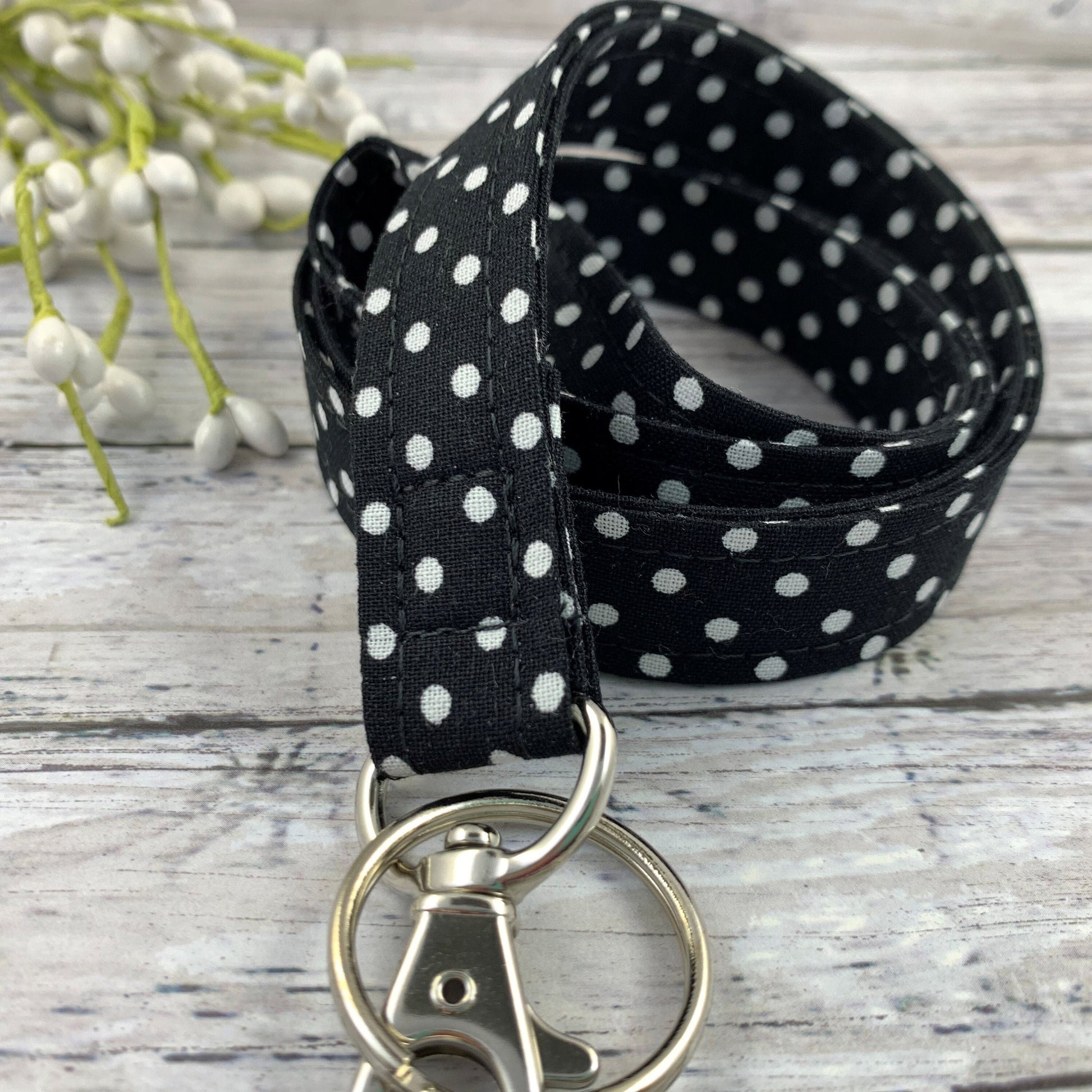 Handmade Polka Dot Lanyard, Cute Lanyard with ID holder, Popular Right Now, Teacher Lanyard with ID holder, Black Lanyard, Librarian Gifts