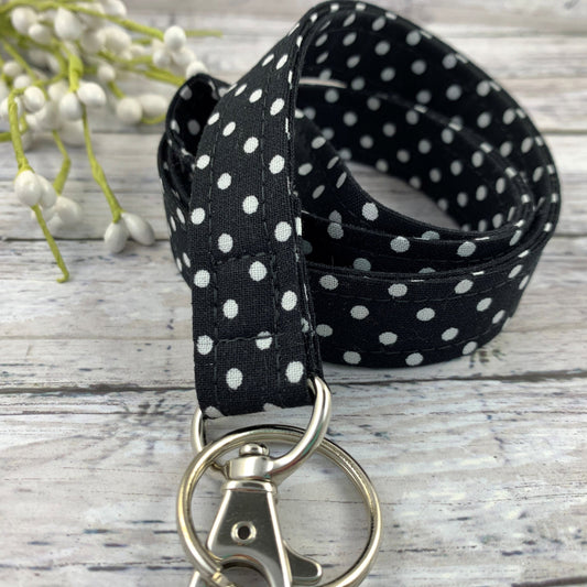 Handmade Polka Dot Lanyard, Cute Lanyard with ID holder, Popular Right Now, Teacher Lanyard with ID holder, Black Lanyard, Librarian Gifts