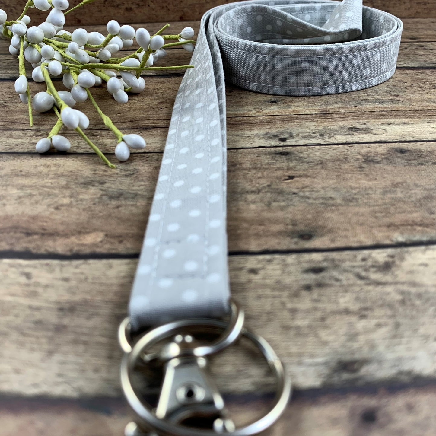 Handmade Polka Dot Lanyard, Cute Lanyard with ID holder, Popular Right Now, Teacher Lanyard with ID holder, Gray Lanyard, Librarian Gifts