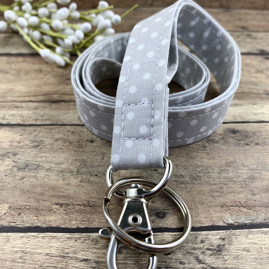 Handmade Polka Dot Lanyard, Cute Lanyard with ID holder, Popular Right Now, Teacher Lanyard with ID holder, Gray Lanyard, Librarian Gifts