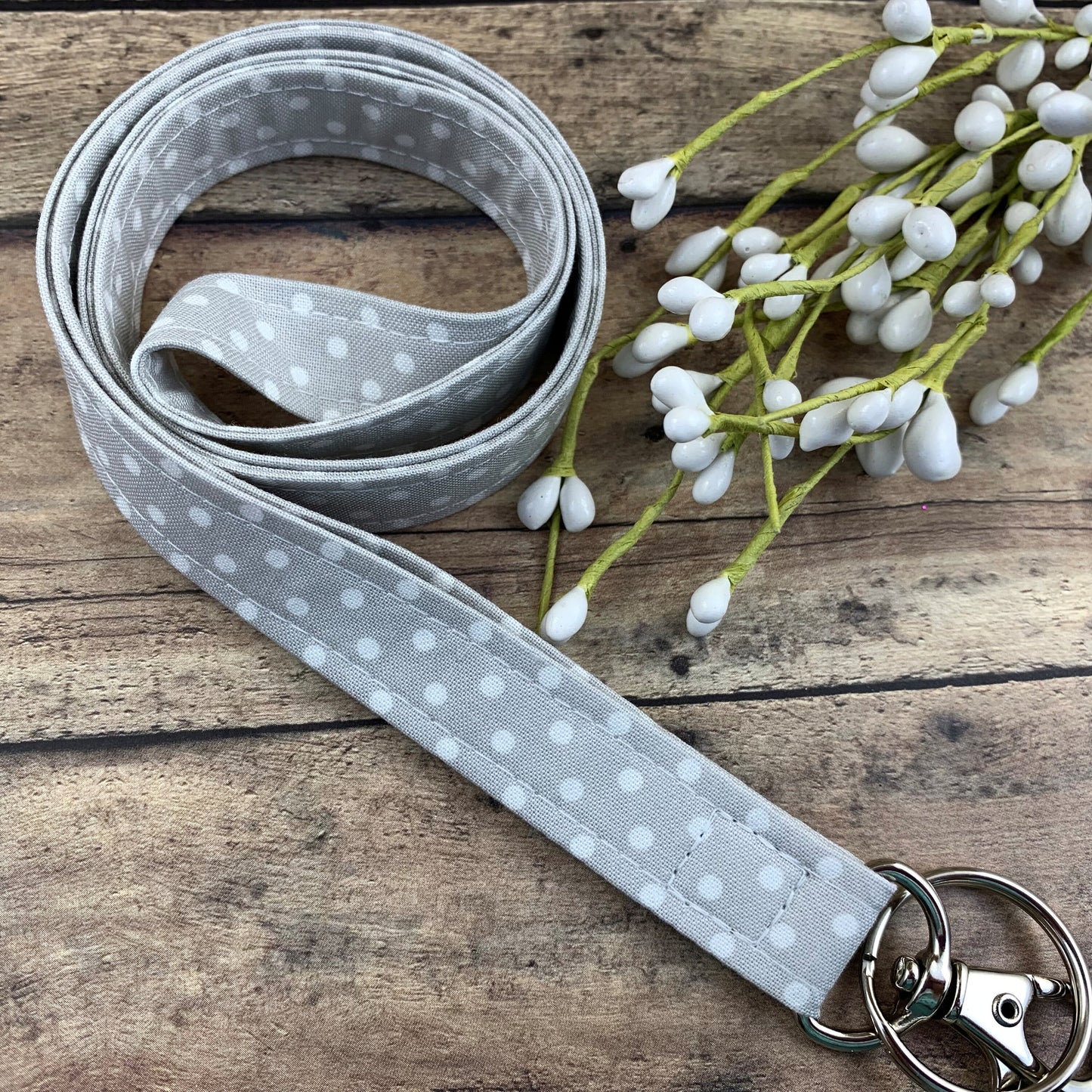 Handmade Polka Dot Lanyard, Cute Lanyard with ID holder, Popular Right Now, Teacher Lanyard with ID holder, Gray Lanyard, Librarian Gifts