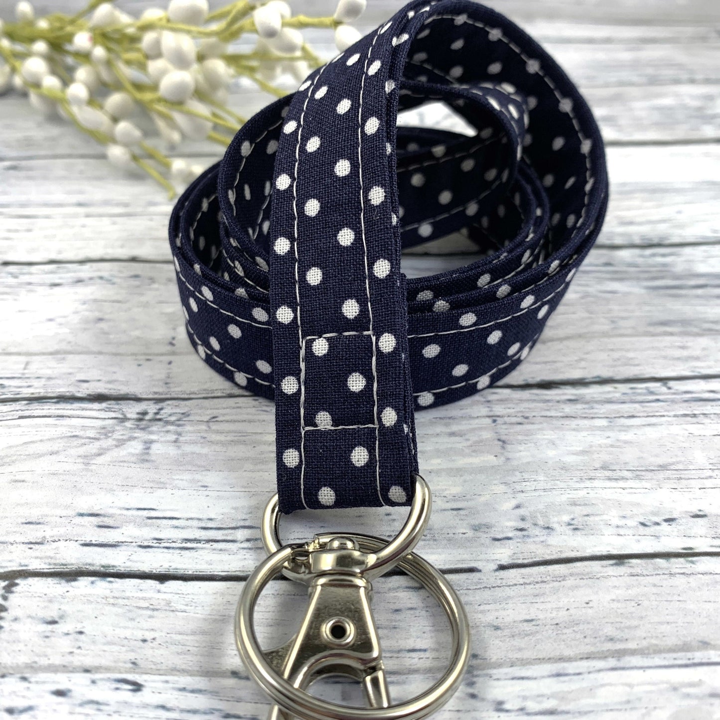 Handmade Polka Dot Lanyard, Cute Lanyard with ID holder, Popular Right Now, Teacher Lanyard with ID holder, Navy Lanyard, Librarian Gifts
