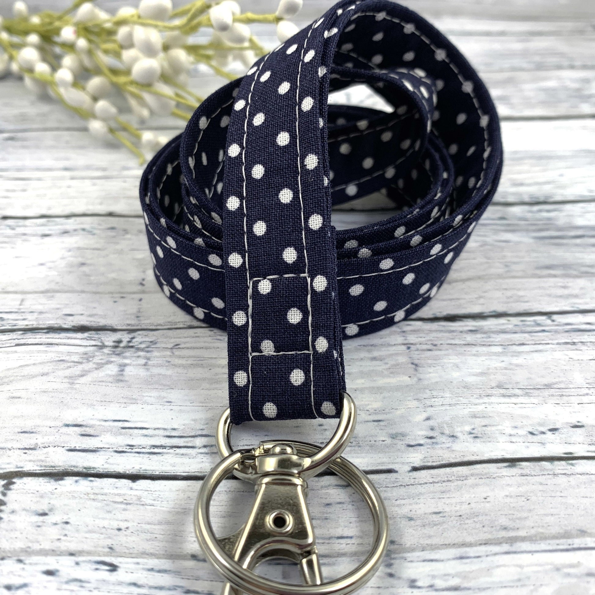 Handmade Polka Dot Lanyard, Cute Lanyard with ID holder, Popular Right Now, Teacher Lanyard with ID holder, Navy Lanyard, Librarian Gifts