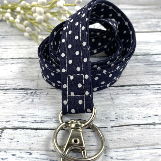 Handmade Polka Dot Lanyard, Cute Lanyard with ID holder, Popular Right Now, Teacher Lanyard with ID holder, Navy Lanyard, Librarian Gifts
