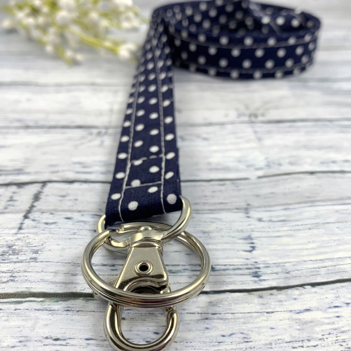 Handmade Polka Dot Lanyard, Cute Lanyard with ID holder, Popular Right Now, Teacher Lanyard with ID holder, Navy Lanyard, Librarian Gifts