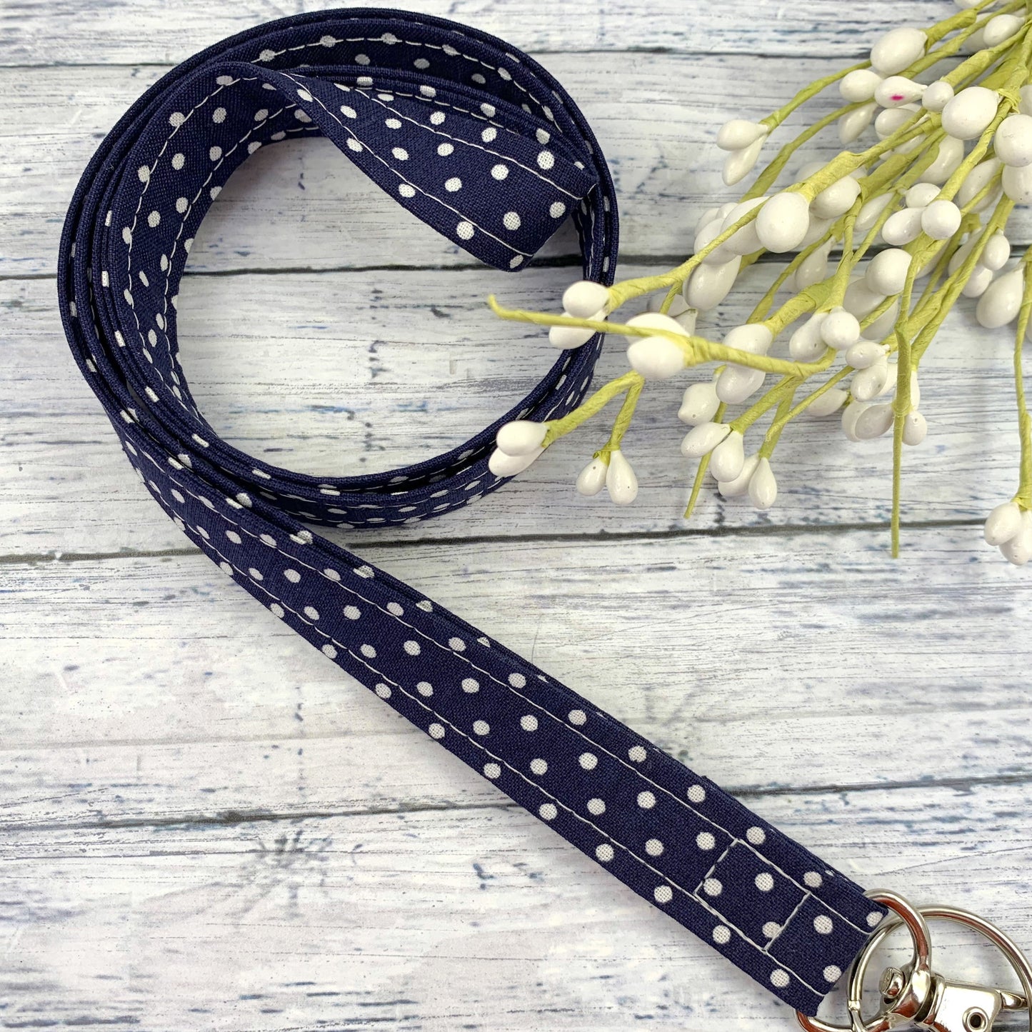 Handmade Polka Dot Lanyard, Cute Lanyard with ID holder, Popular Right Now, Teacher Lanyard with ID holder, Navy Lanyard, Librarian Gifts