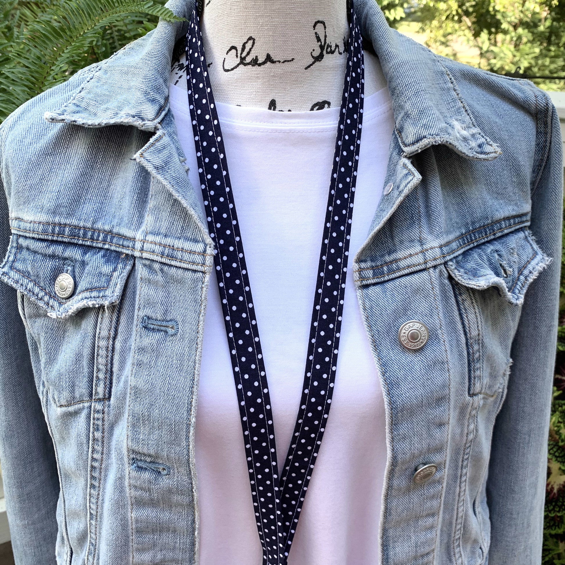Handmade Polka Dot Lanyard, Cute Lanyard with ID holder, Popular Right Now, Teacher Lanyard with ID holder, Navy Lanyard, Librarian Gifts