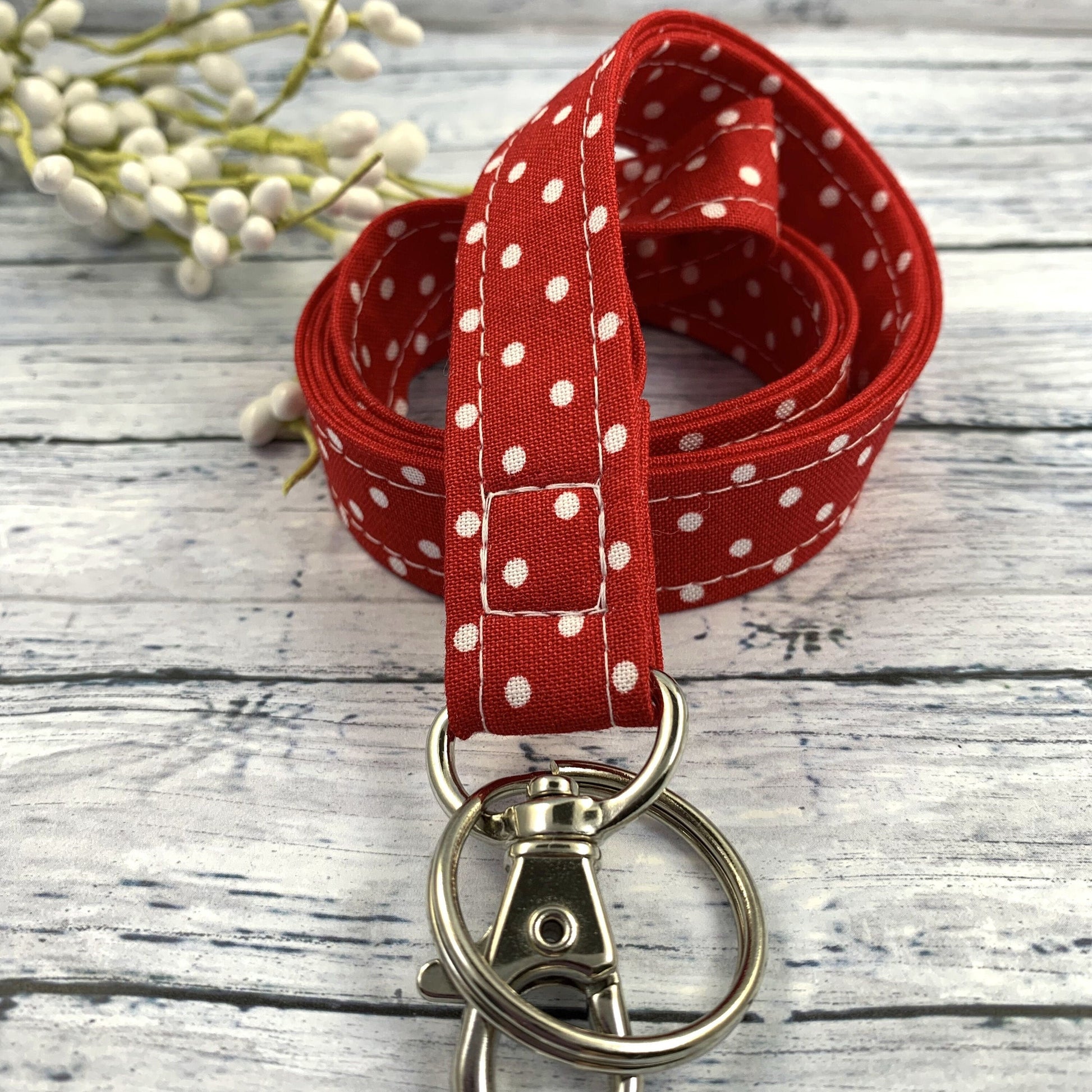 Handmade Polka Dot Lanyard, Cute Lanyard with ID holder, Popular Right Now, Teacher Lanyard with ID holder, Red Lanyard, Librarian Gifts