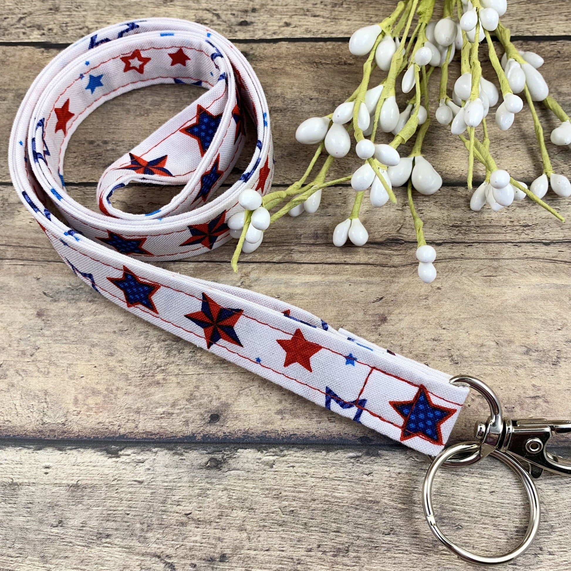 Handmade Stars Lanyard, Cute Lanyard with ID holder, Patriotic Lanyard, Teacher Lanyard with ID holder, Lanyard for keys, Librarian Gifts