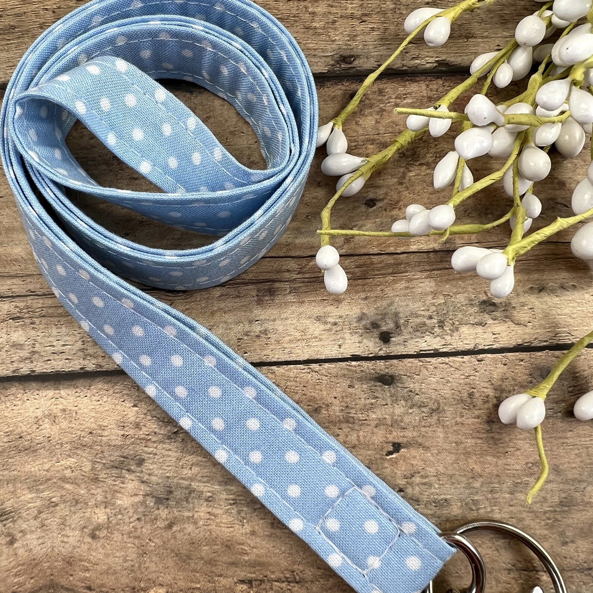Handmade Polka Dot Lanyard, Cute Lanyard with ID holder, Popular Right Now, Teacher Lanyard with ID holder, Blue Lanyard, Librarian Gifts