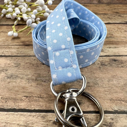 Handmade Polka Dot Lanyard, Cute Lanyard with ID holder, Popular Right Now, Teacher Lanyard with ID holder, Blue Lanyard, Librarian Gifts