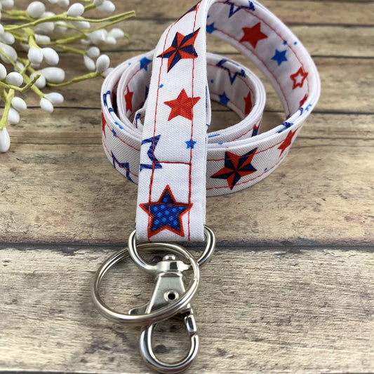 Handmade Stars Lanyard, Cute Lanyard with ID holder, Patriotic Lanyard, Teacher Lanyard with ID holder, Lanyard for keys, Librarian Gifts
